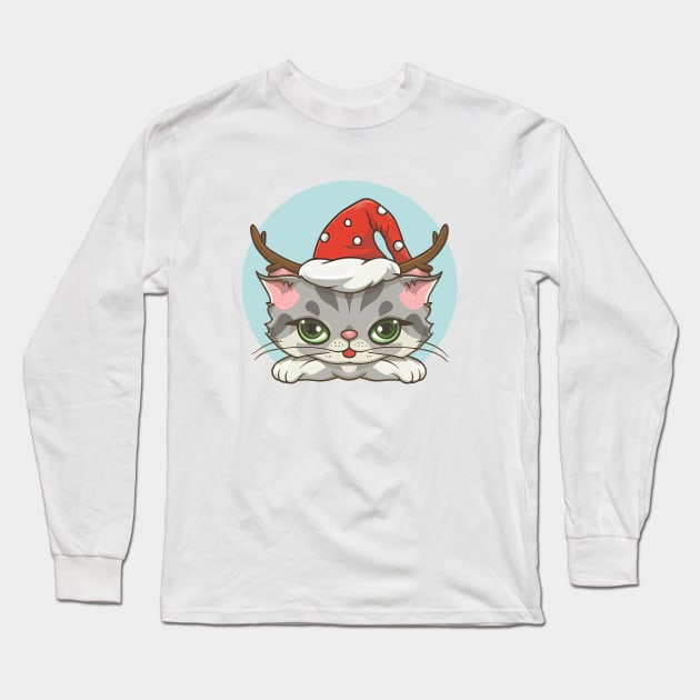 Cute Kitty in a Christmas Hat Long Sleeve T-Shirt by designerhandsome